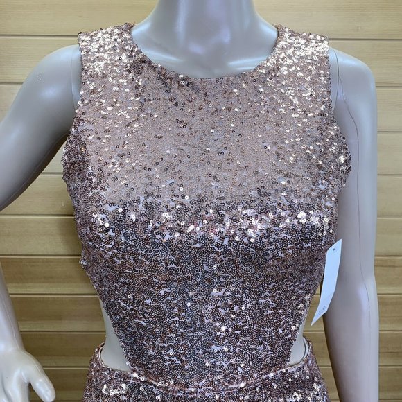 TOBI Rose Gold Dress Sequin Cut Out Mini Dress - Picture 4 of 12